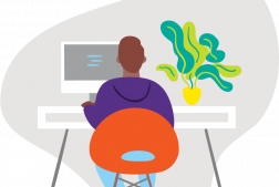 Home learning man on computer as desk illustration – Accelerate Academy